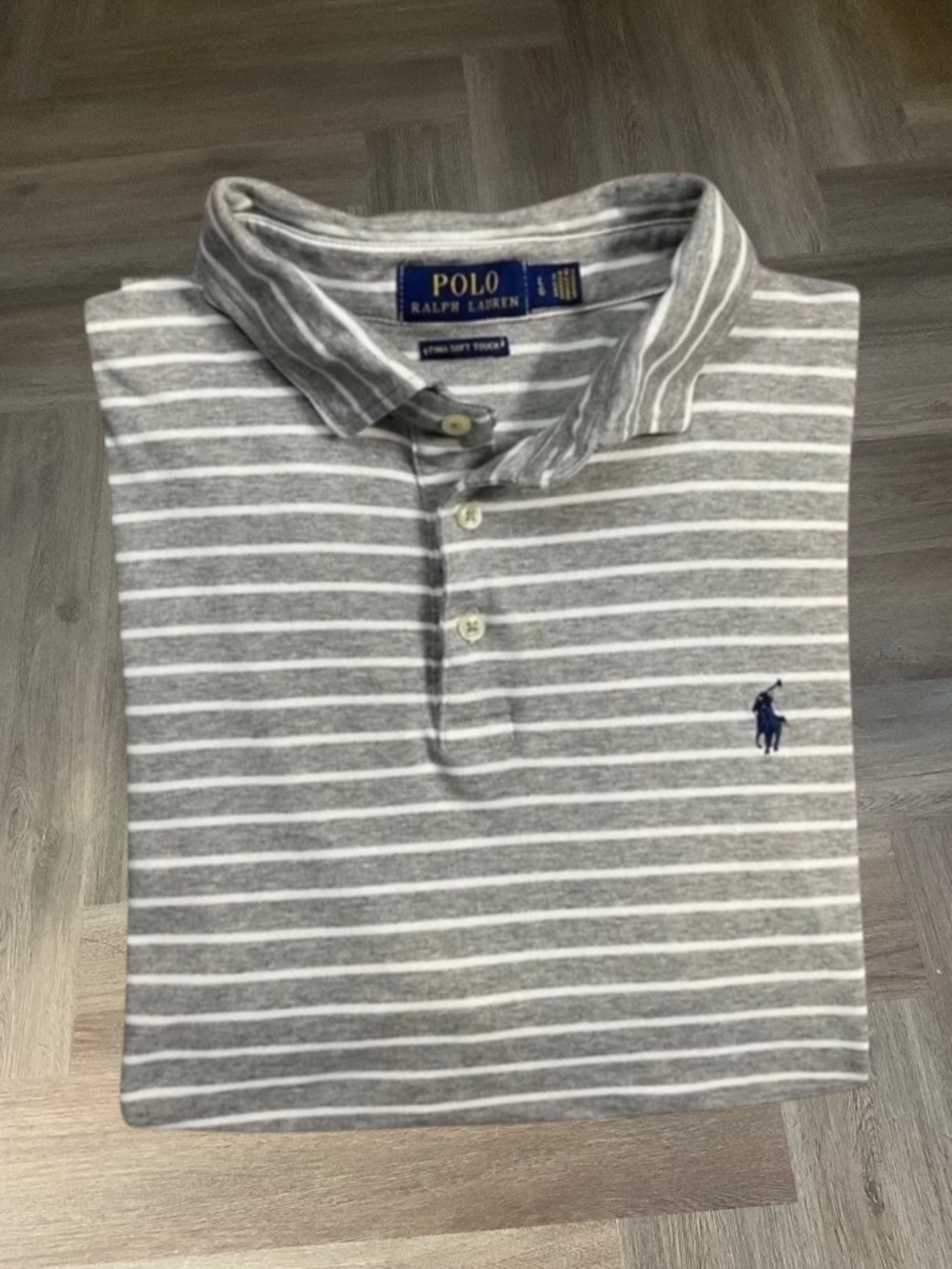 Polo Ralph Lauren Soft Touch Stripe Polo Shirt Mens Large Gray White Preppy Golf